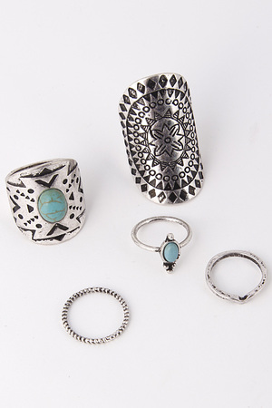 Turquoise Stone Bead Detailed Set Ring 5ECA11
